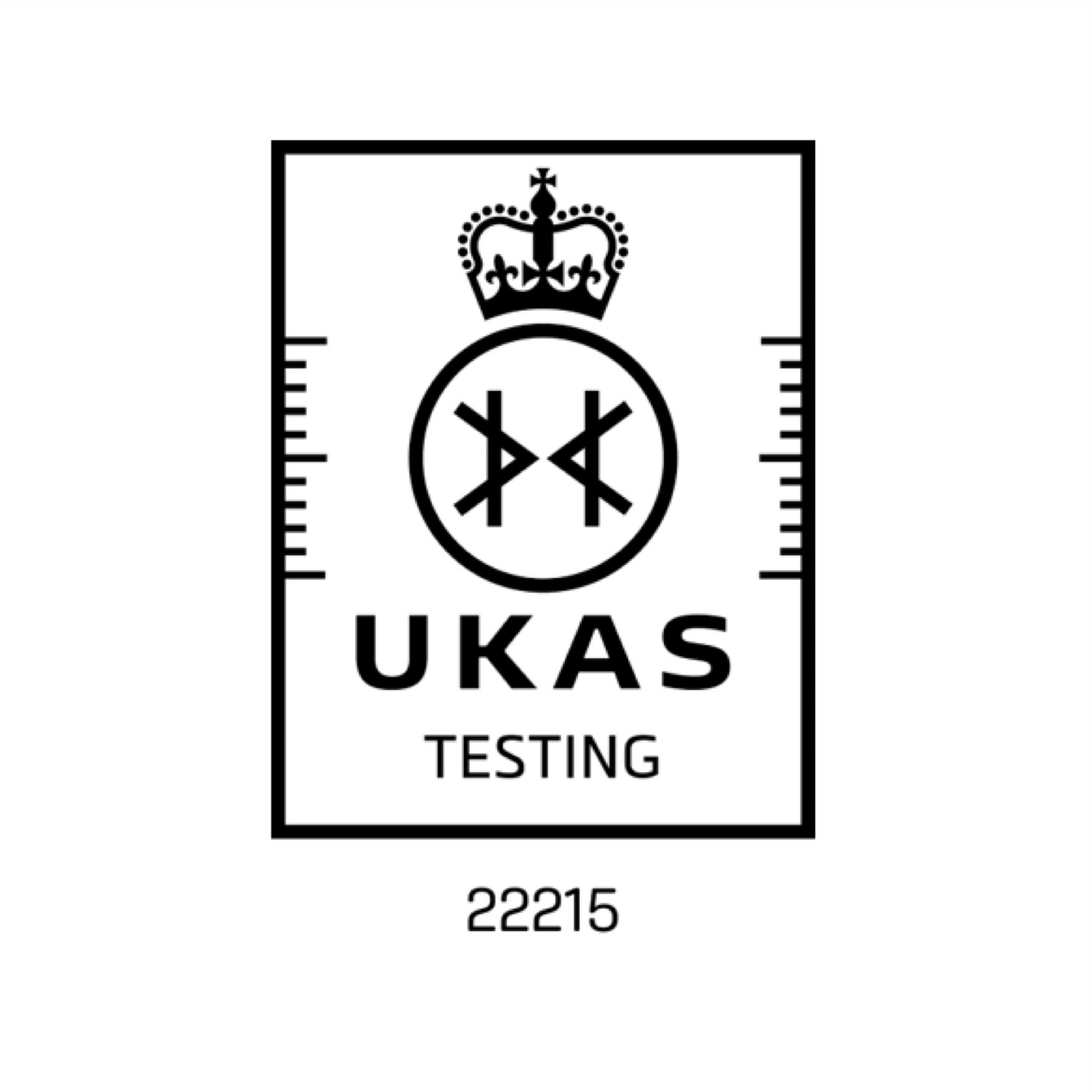 UKAS Testing accreditation mark, number 22215